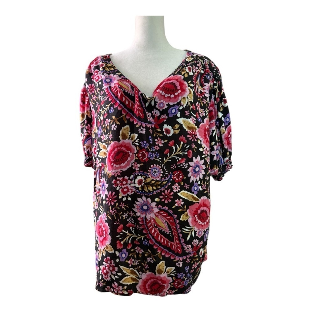 Cynthia Rowley Plus size Floral Black and Pink Short Sleeve Summer Top 1X
